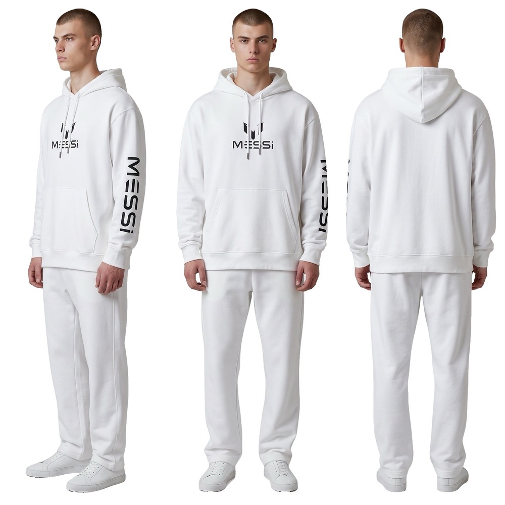 Messi Men's Logo Pullover Sweatshirt Hoodie Size M White Wingstar